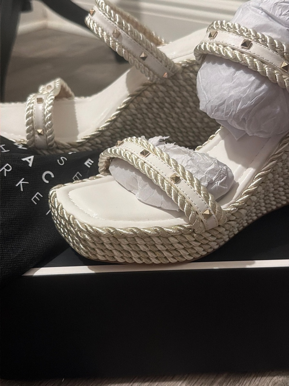 White House Black Market Ivory Braided Espadrille Wedge Sandals
